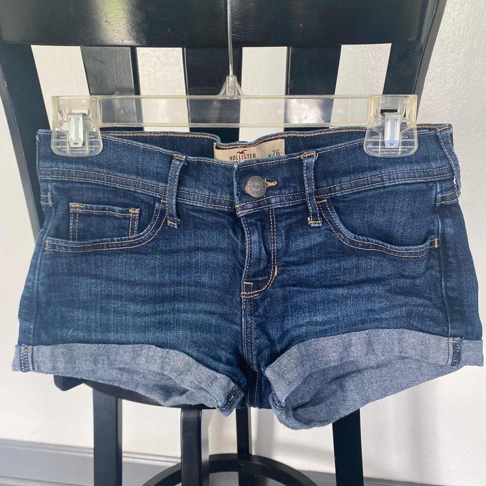 Hollister Blue Jean Shorts Cuffed Hem Medium Wash